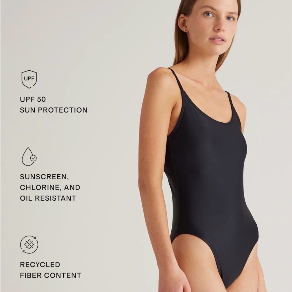 Quince Italian Cami One-Piece Swimsuit in Black Size Medium NWT G698 - Picture 3 of 5